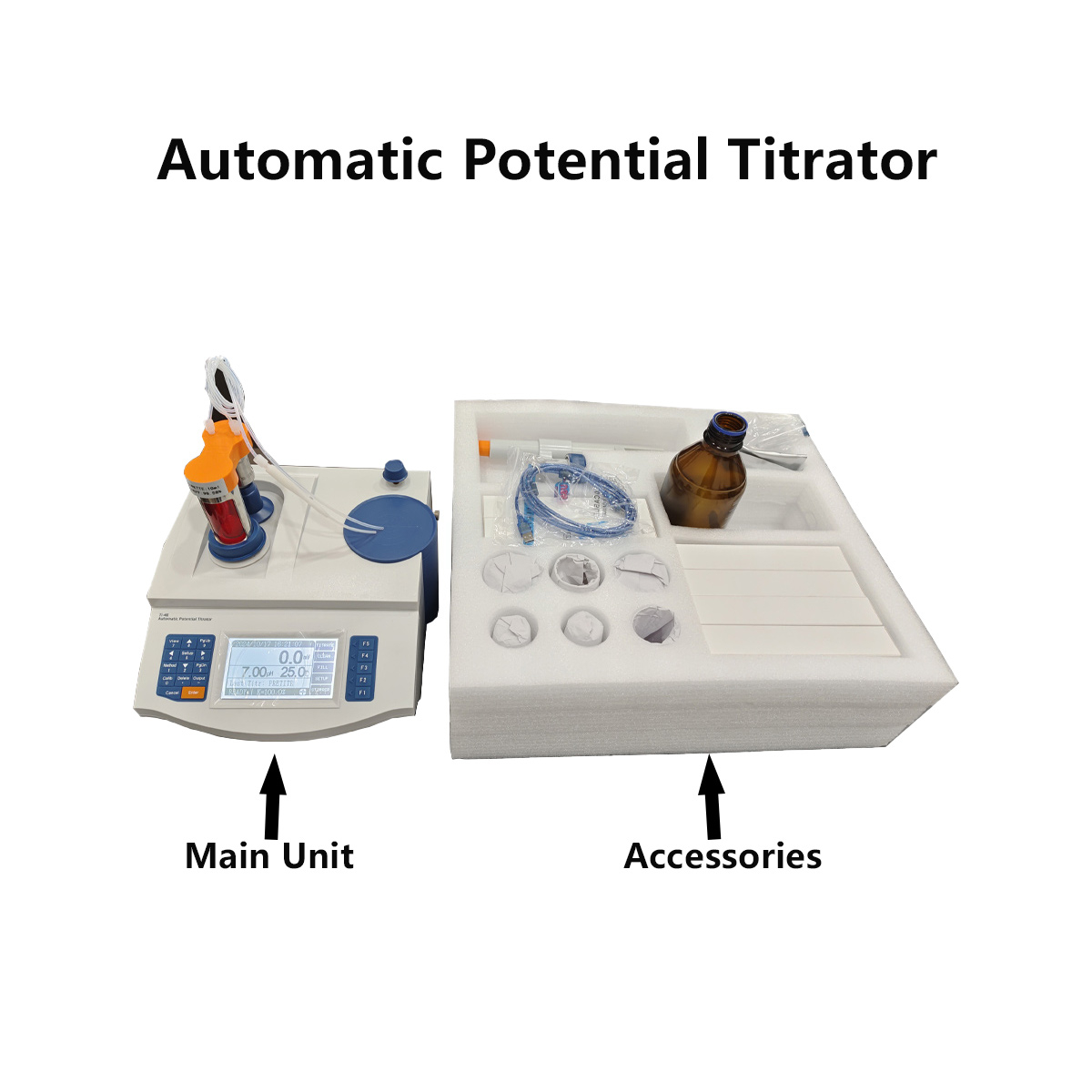 Automatisk potentiell titrator för olika ingredienser med flera titreringslägen